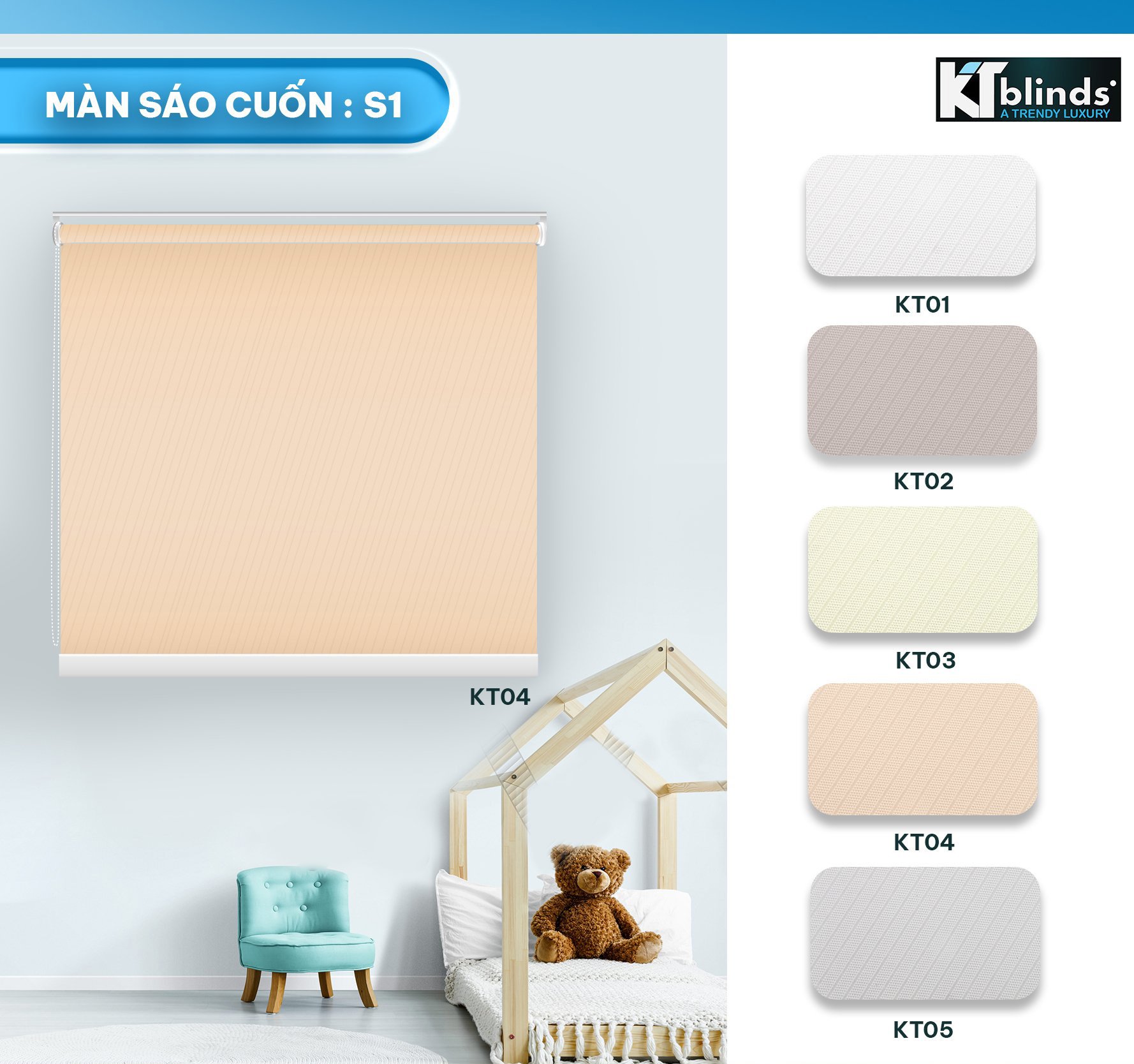 Màn sáo cuốn phòng ngủ màu cam nhạt KT04