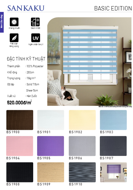 Rèm cầu vồng SKK bảng màu Basic phòng khách