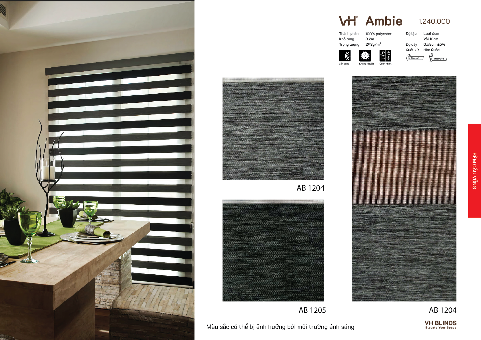 Rèm cầu vồng VH bảng màu Ambie màu đen AB 1204