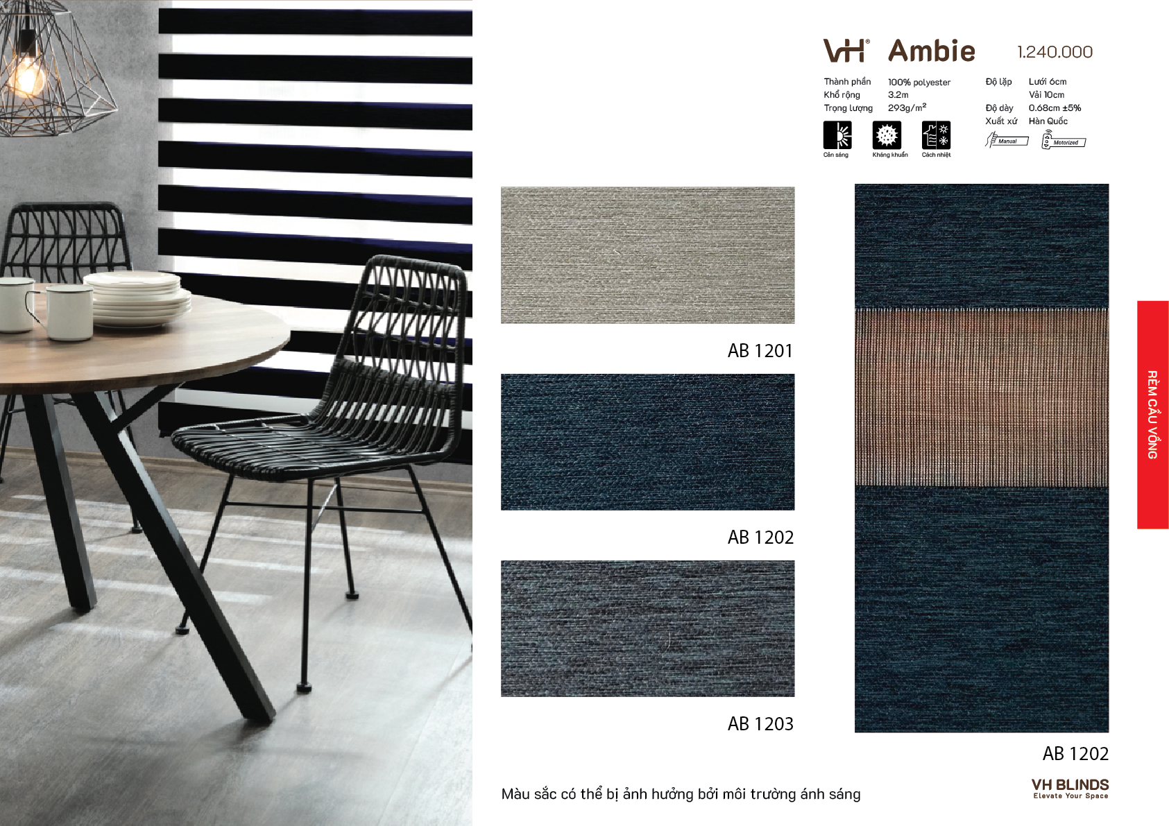 Rèm cầu vồng VH bảng màu Ambie phòng ăn AB 1202