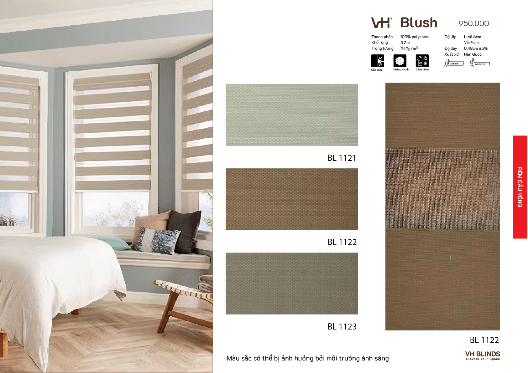 Rèm cầu vồng VH bảng màu Blush phòng ngủ BL 1122