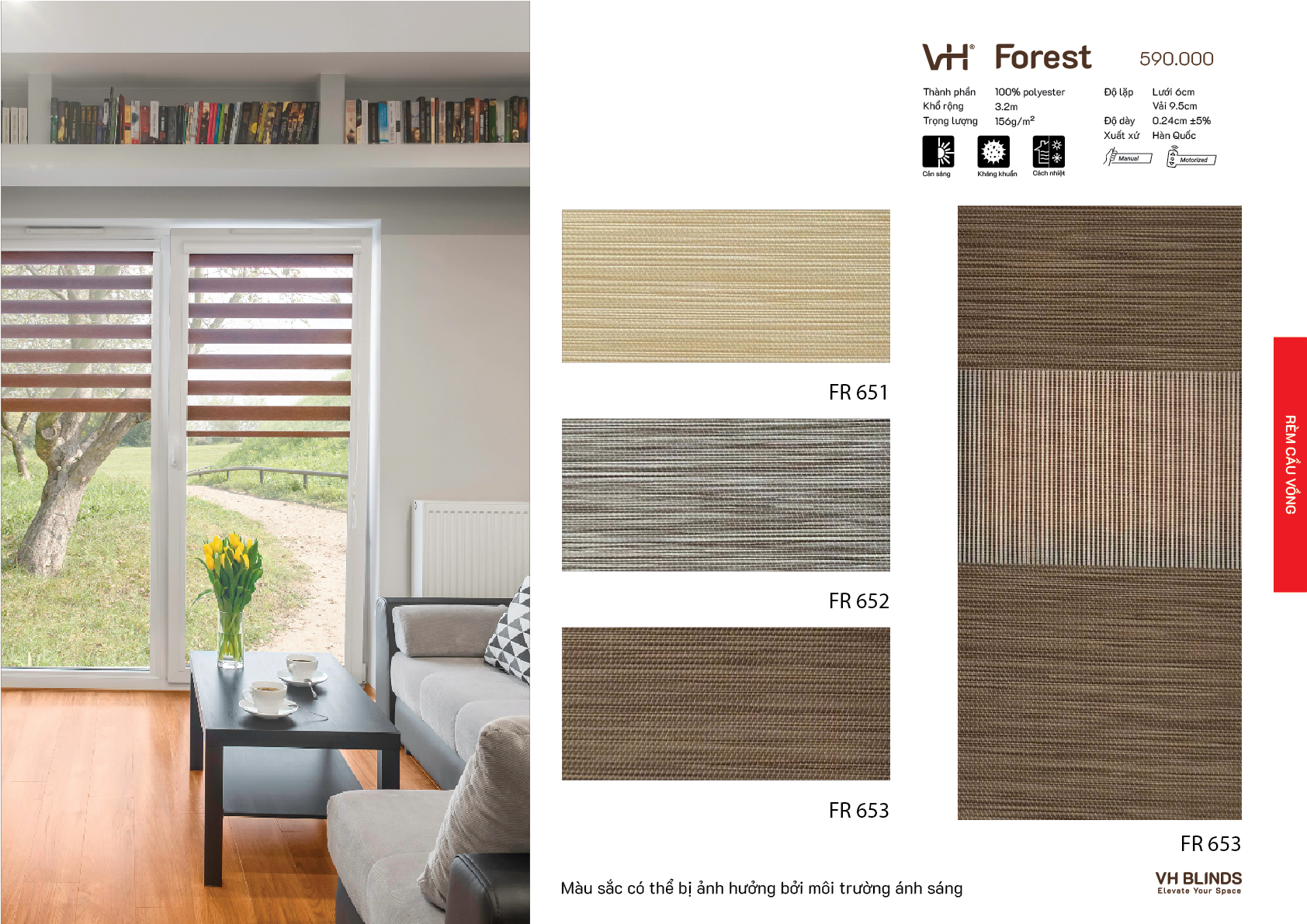 Rèm cầu vồng VH bảng màu Forest phòng khách FR 653