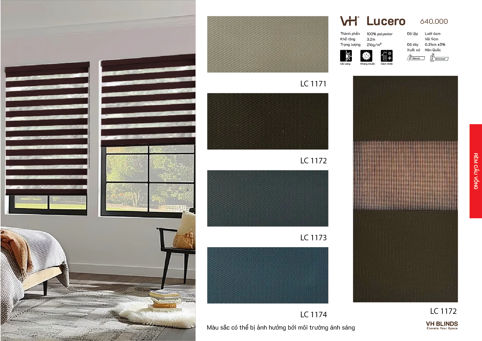 Rèm cầu vồng VH bảng màu Lucero phòng ngủ LC 1172