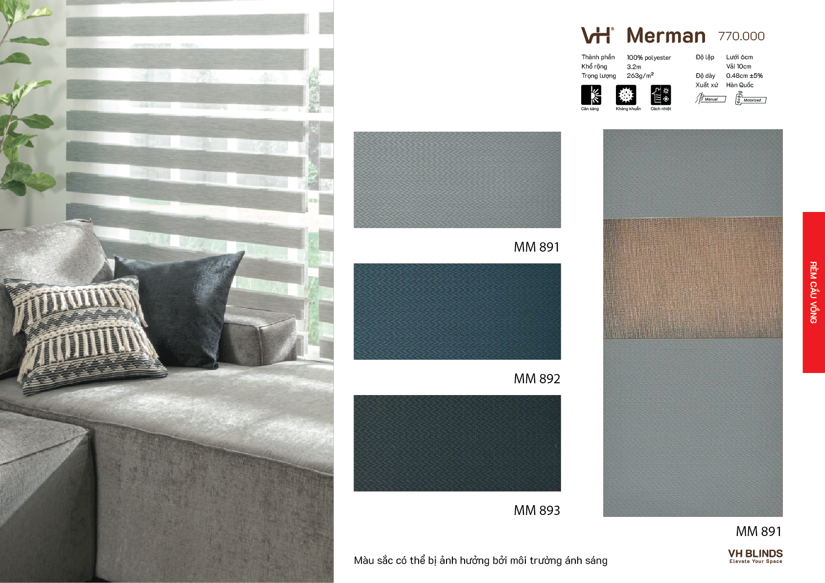 Rèm cầu vồng VH bảng màu Merman sofa xám MM 891