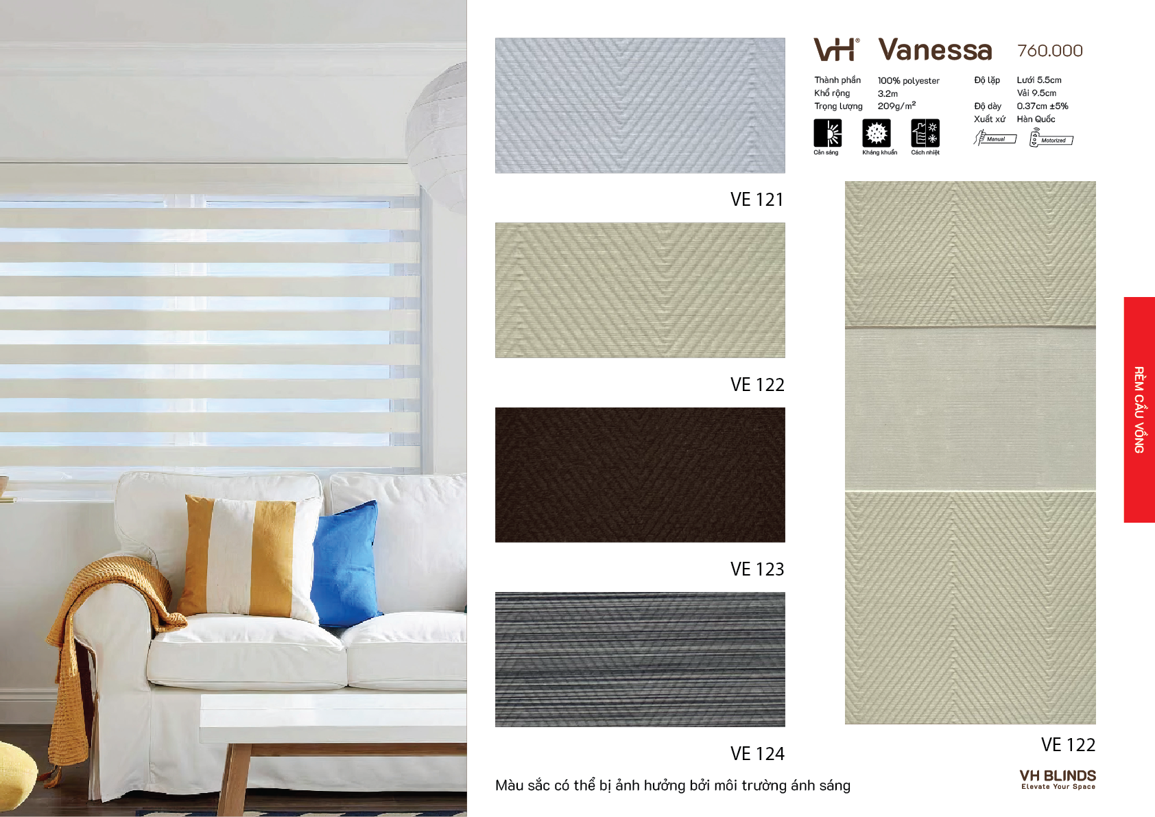 Rèm cầu vồng VH bảng màu Vanessa phòng khách VE 122