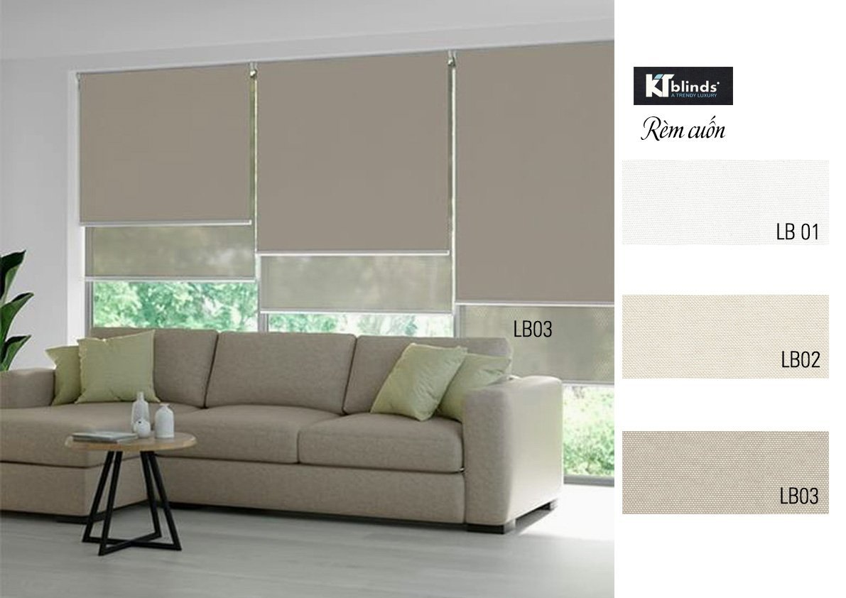 Rèm cuốn trơn phòng khách màu be KT LB03