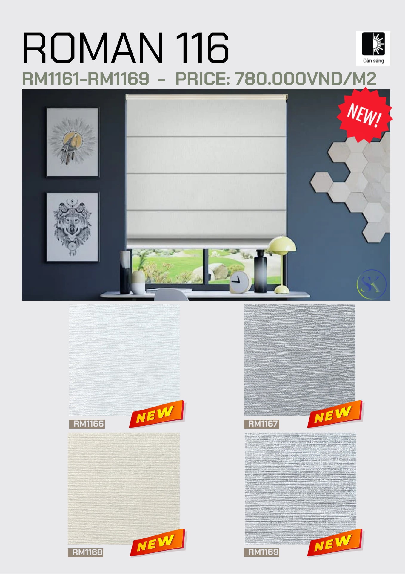 Rèm roman 116 phòng làm việc RM1166-RM1169