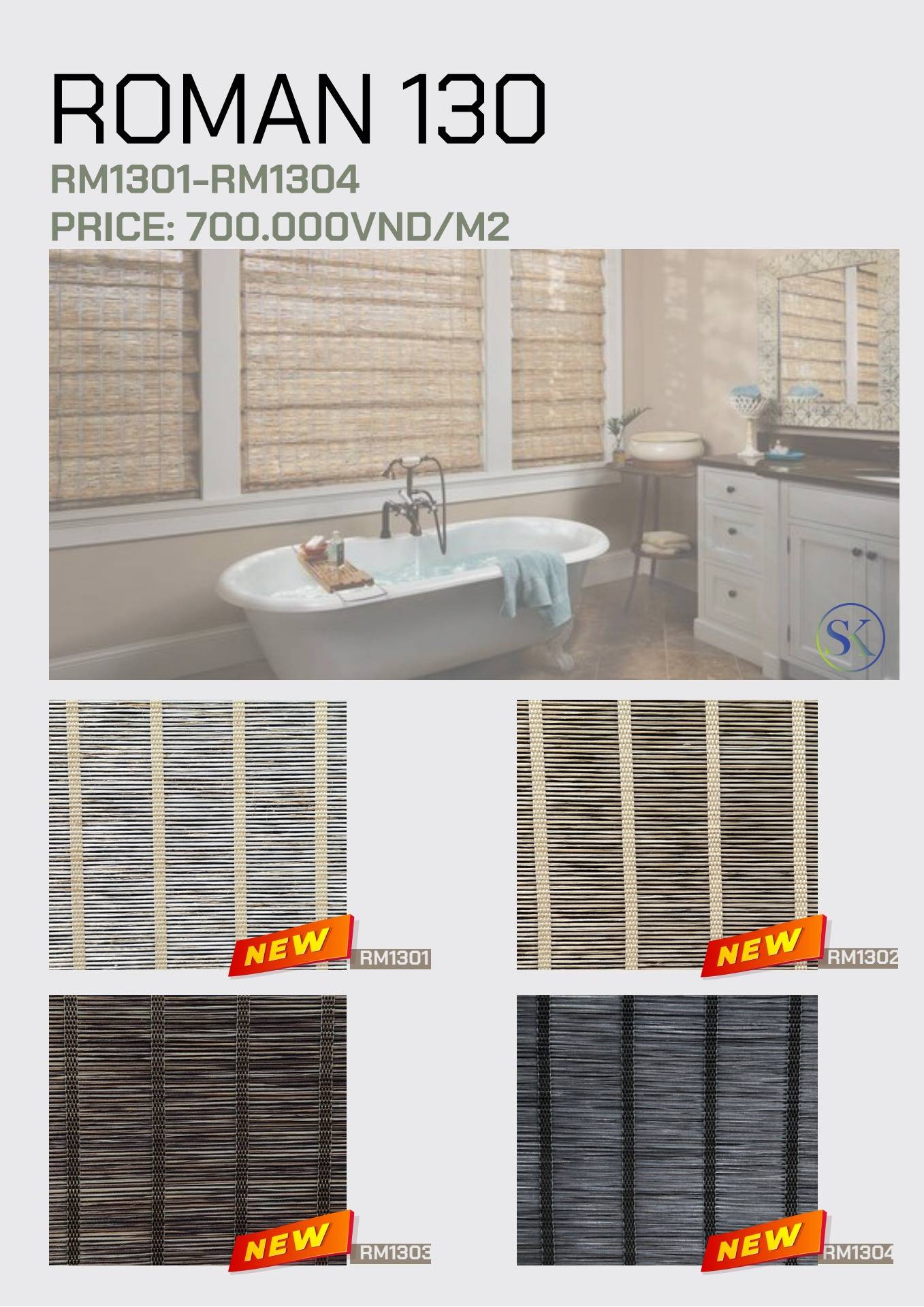 Rèm roman 130 phòng tắm RM1301-RM1304