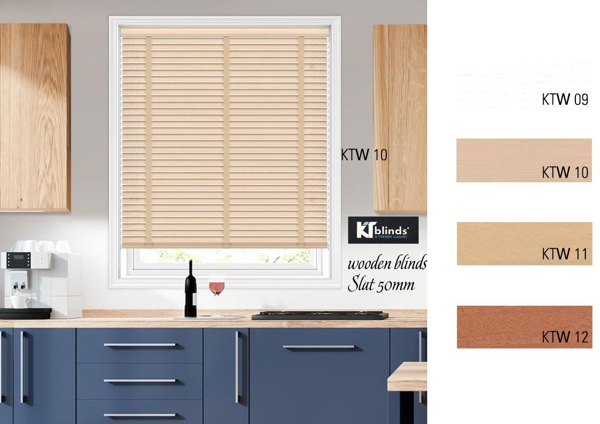 Rèm sáo gỗ phòng bếp màu be gỗ nhạt KTW 10