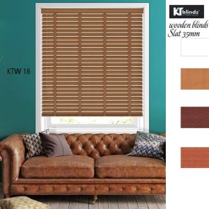 Rèm sáo gỗ phòng khách màu nâu cam KTW 18