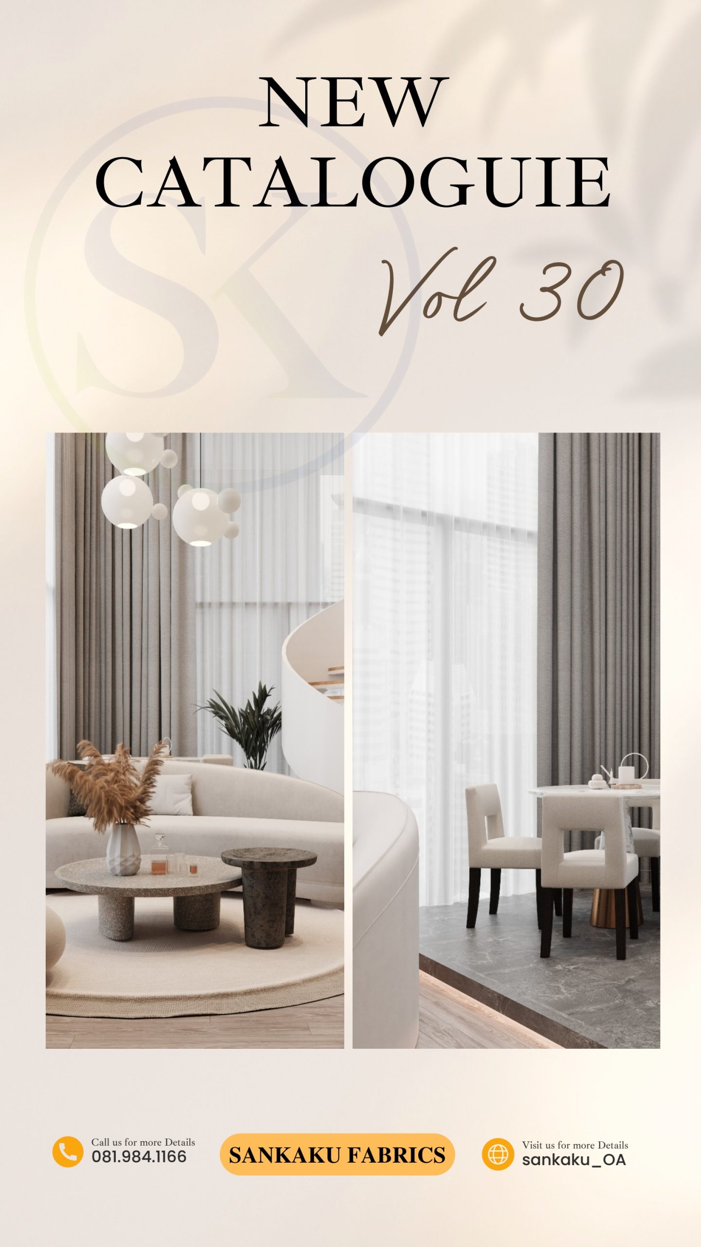 Rèm vải dệt hoa văn họa tiết bóng nhẹ nhàng SK30 - Sankaku New Catalogue Vol 30