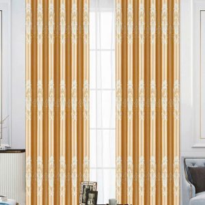 Vải gấm hoa văn damask cuộn lá vàng đồng