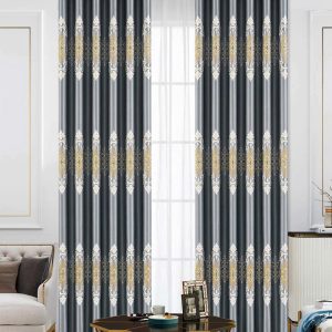 Vải gấm hoa văn huy chương oval baroque xám
