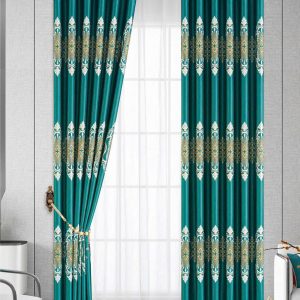 Vải gấm hoa văn huy chương oval baroque xanh ngọc