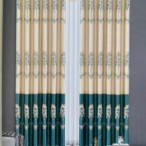 Vải hoa văn HT cành lá hoa Art Nouveau kem xanh lá đậm