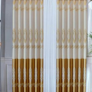 Vải hoa văn HT huy chương baroque sóng kem vàng đồng