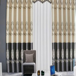 Vải hoa văn HT huy chương baroque sóng kem xám đen