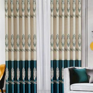 Vải hoa văn HT huy chương baroque sóng kem xanh lá đậm
