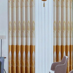 Vải hoa văn HT nụ hoa tulip nhọn kem vàng đồng