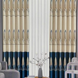 Vải hoa văn HT nụ hoa tulip nhọn kem xanh navy