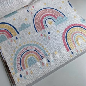 Vải in cầu vồng pastel mây và sao