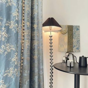 Vải in hoa cành cây phong cách Á Đông màu xanh dương