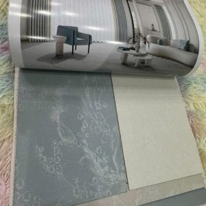 Vải in hoa đào kim tuyến xám xanh và kem