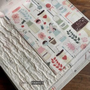Vải in họa tiết bánh ngọt tiệc cưới nền trắng