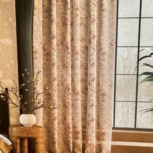 Vải in họa tiết cành hoa mờ nhạt xám be