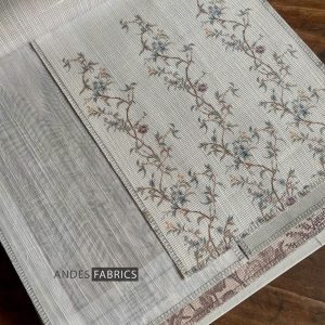 Vải in họa tiết cành hoa mờ nhạt xám be