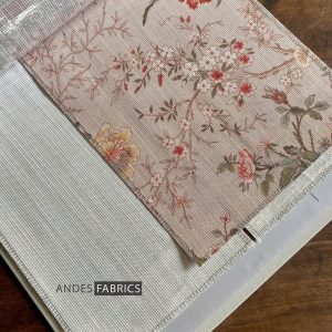 Vải in họa tiết hoa mẫu đơn đào đỏ nền be