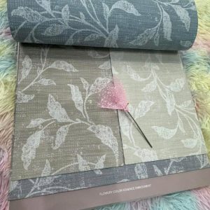 Vải in họa tiết lá dây lớn màu be khaki