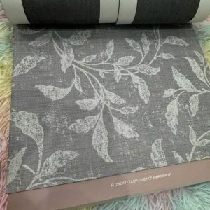 Vải in họa tiết lá dây lớn màu xám than