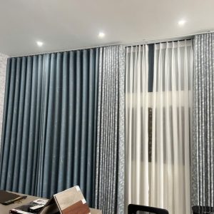 Vải in họa tiết lá dây lớn màu xanh xám