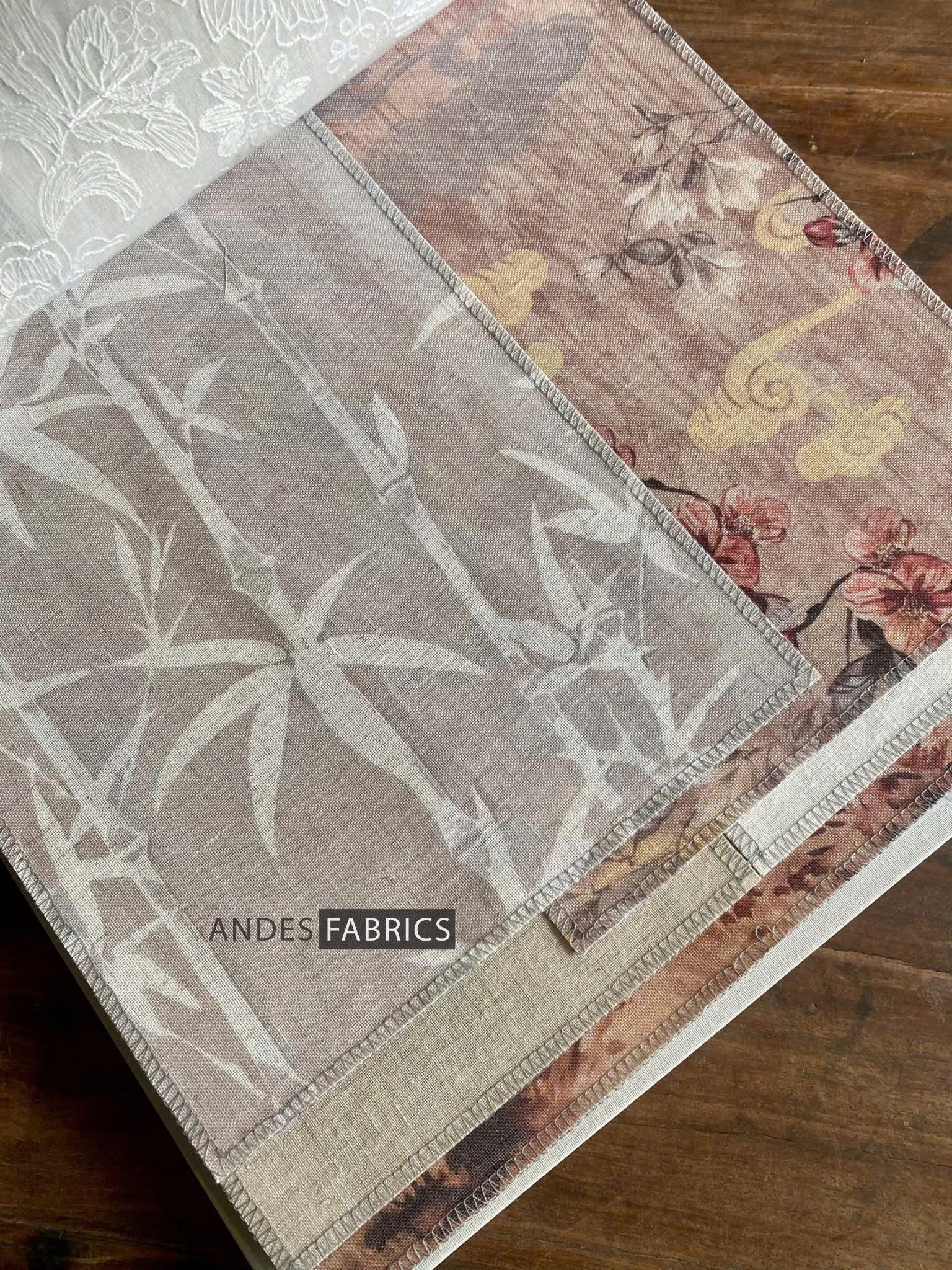 Vải in họa tiết tre trúc xám trắng