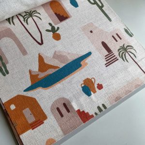 Vải in phong cảnh boho xương rồng hồng cam
