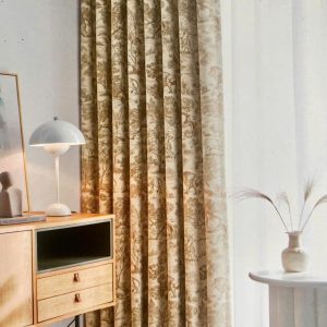 Vải in toile phong cảnh vàng nâu nền kem