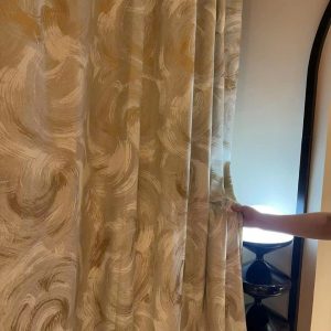 Vải in vân sóng bút lông kem vàng
