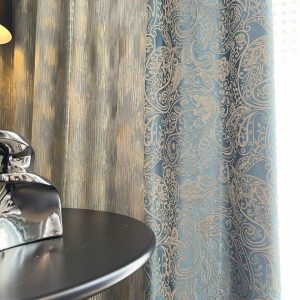 Vải jacquard paisley màu xanh dương vàng