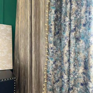 Vải vân hội họa trừu tượng loang màu xanh teal